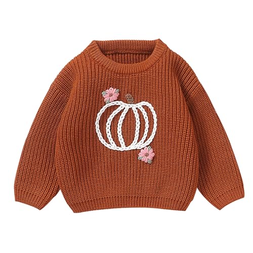 Baby Boys Girls Halloween Sweatshirt Newborn Chunky Knitted Sweater 3D Pumpkin Pattern Crewneck Hand Hooked Pullover