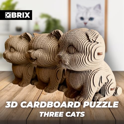QBRIX 3 Cats 3D Puzzles for Adults, 3D Model Kit for Teens, DIY Crafts for Home Decor, Original Gift for Boys&Girls 14+, Cardboard Model Building Kit — view 2