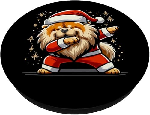 Miniatura 2 de Christmas Chow Chow Dog Dabbing Dab Pose Santa Hat Xmas PopSockets Standard PopGrip