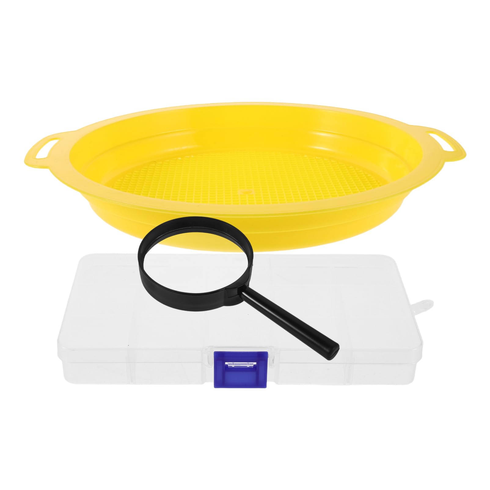 BEBEMOKO 1 Set Efficient Panning Mesh Pan for Portable Sand Sifter Sieve Pan for Gold Prospecting with Magnifier and Storage Case
