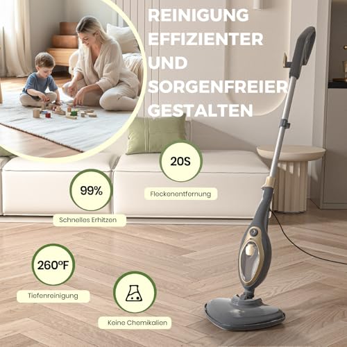 SUPERLEX Dampfreiniger Dampfbesen Dampf Mop 15-in-1 Multifunktions Boden&Hand-dampfreiniger 1500W Blau, Reiniger für Tiefenreinigung Böden Hartholz Fliesen