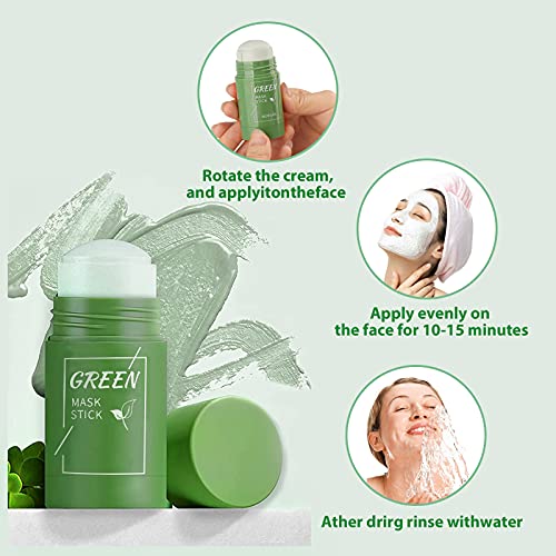 2 PCS Green Tea/Eggplant Purifying Clay Stick Mask, Face Moisturizes Oil Control, Deep Clean Pore, Improves Skin,for Men Women All Skin Types