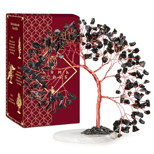 Crystal Tree of Life for Home, Office, Room, Wall Decor to Bring Money & Good Luck, Handmade Black Obsidian Healing Chakra Tree Unique Birthday Gifts for Women, Men, Mom & Dad