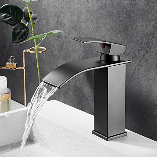 Mitigeur cascade noir en acier inoxydable pour évier de salle de bain