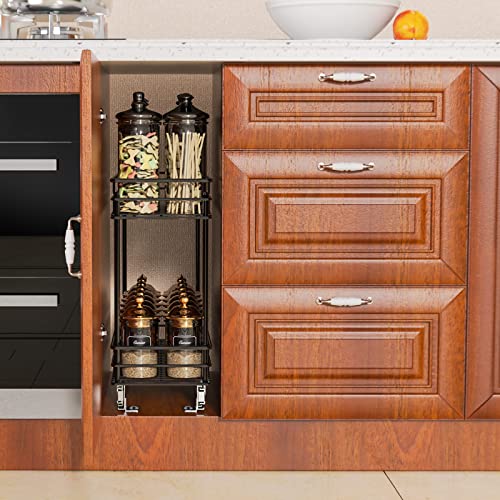 Roomtec Pull Out Cabinet Organizer For Narrow Cabinet (5" W X 21" D), Kitchen Cabinet Organizer And Storage 2-Tier Cabinet Pull Out Shelves Under Cabinet Storage For Kitchen, Black #TOP1