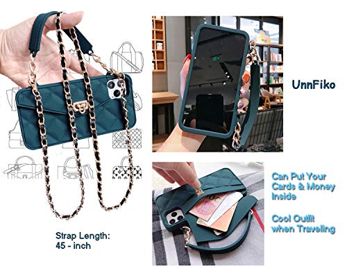 UnnFiko Wallet Case Compatible with iPhone 13 Pro Max, Cute Light Luxury Bag Design, Purse Flip Card Pouch Cover Soft Silicone Case with Handstrap Long Shoulder Strap (Dark Green, iPhone 13 Pro Max) by UnnFiko - Used condition - Image 7