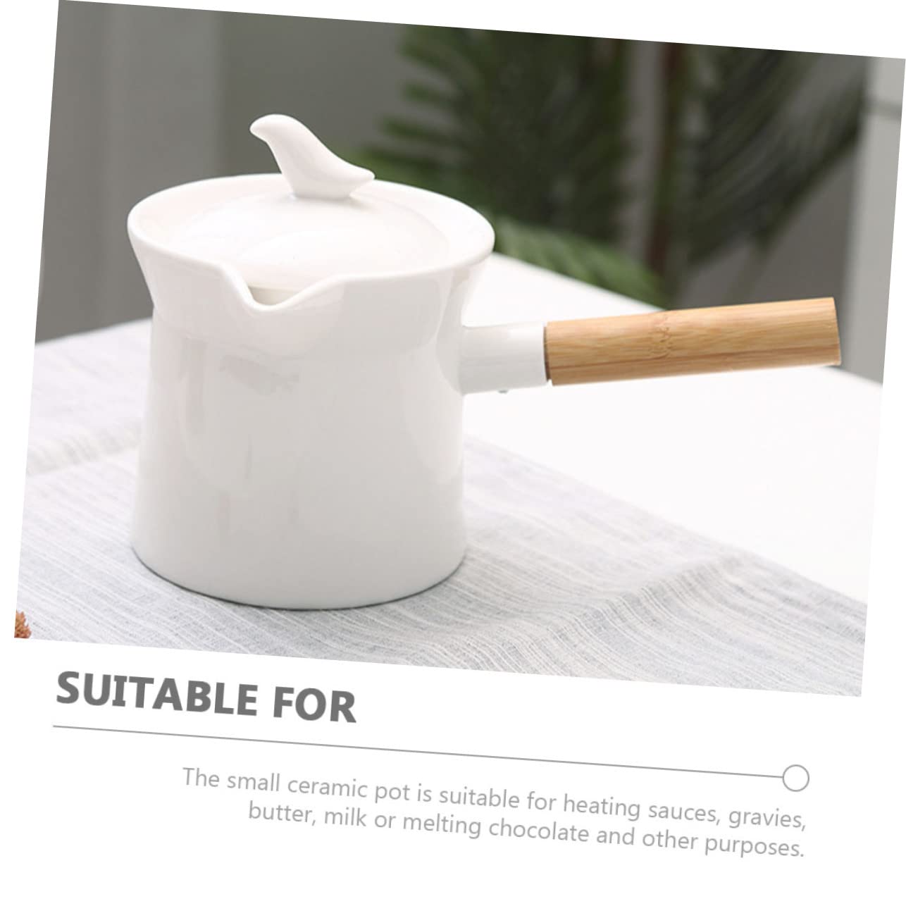 Sartén de cerámica con mango de madera, recipiente de té de vidrio con tapas, hervidor de té para estufa, olla pequeña con tapa, cuchara para servir, olla de leche para el hogar, mini calentador de
