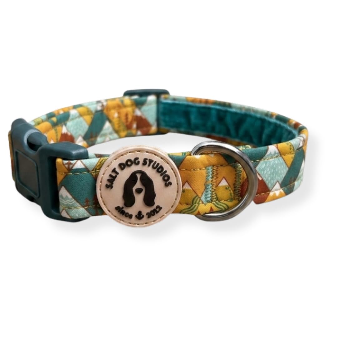 Adventure Dog Collar โ Adjustable Velvet Lined Dog Collar for Small, Medium, Large & Extra Large Dogs โ Soft Comfortable Fabric Collar by Salt Dog Studios (Mountain Range, Medium)