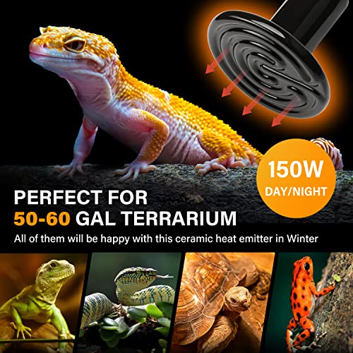 Image of HealSmart Reptile Heat Lamp 150W Ceramic Heat Emitter, No Light Emitting Heat Bulbs for Amphibian Pet Brooder Coop Incubating Chicken, Lizard Bearded Dragon Turtle Snake Terrarium, 4-Pack