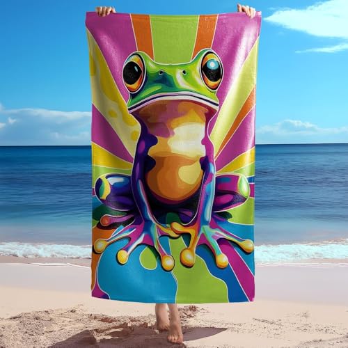 CYRMPQ Toalla de playa psicodélica, toalla de playa con diseño de rana de árbol, toalla de microfibra con impresión 3D de colores vibrantes, de secado rápido para adultos y niños (estilo 3,140 cm x 70