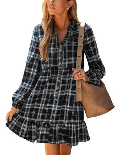 Robe d'automne à carreaux col en V vêtement tendance femme
