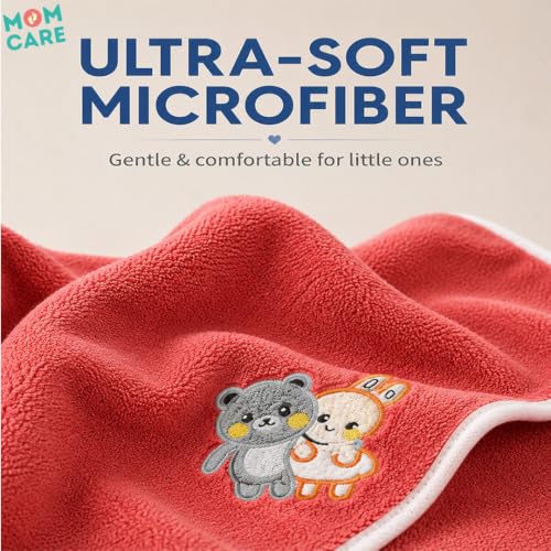 Image of MOM CARE Baby Kids Bath Towel 70x140 cm, Soft Microfiber, Quick Dry Red