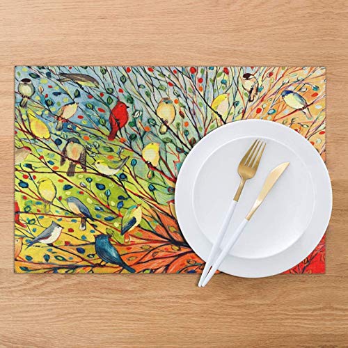 Msguide Tree Birds Placemats Set Of 6 Heat Resistant Non-Slip Washable Table Mats For Kitchen Dining Table Home Decoration #TOP3