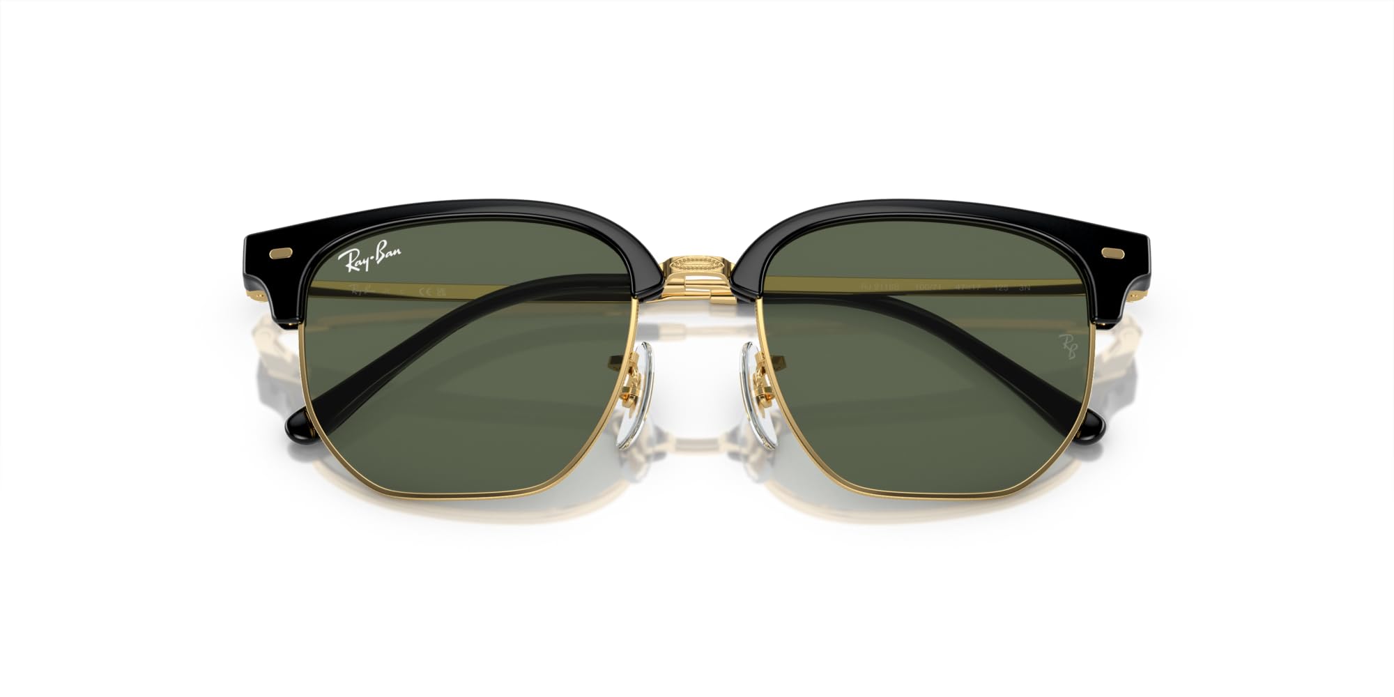 Ray-Ban Gafas de sol para niños, marco negro sobre dorado, lentes verde oscuro, 47 mm