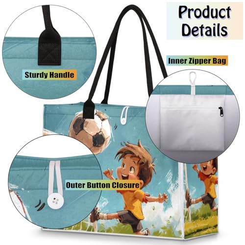 Boys Playing Football Tote Bag for Women Large Beach Bag Reusable Tote Bags for Work Travel Beach Shopping4