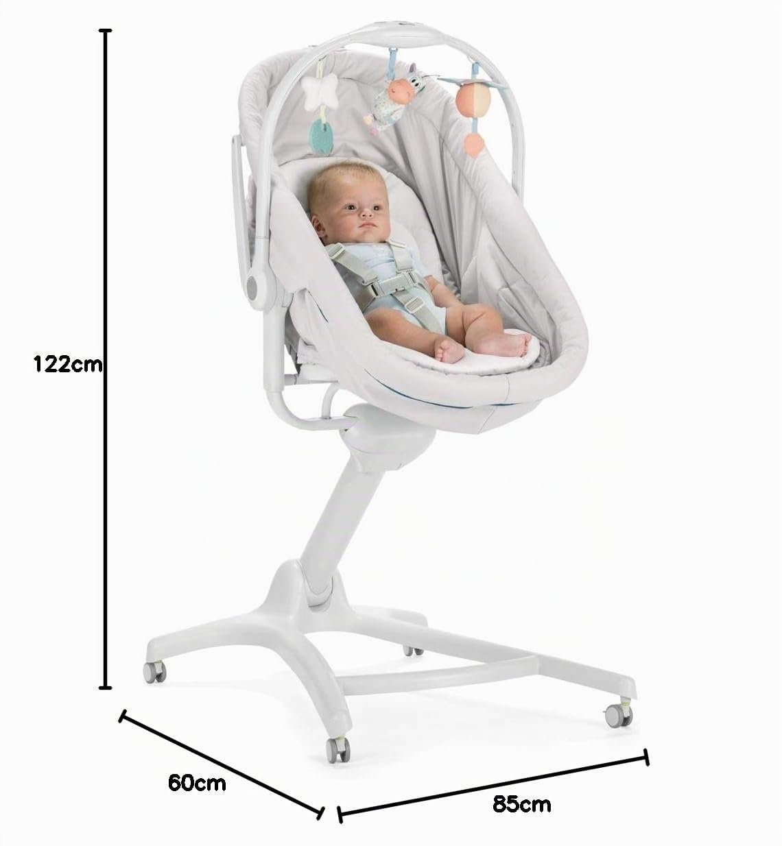 Chicco Baby Hug 4 In 1 Sdraietta Neonato Rialzata, Seggiolone Pappa E Sedia Da Tavolo, Beige, 85 x 60 x 122 Cm