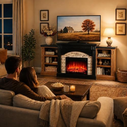 Amyove Electric Fireplace TV Stand with Mantel for Living Room