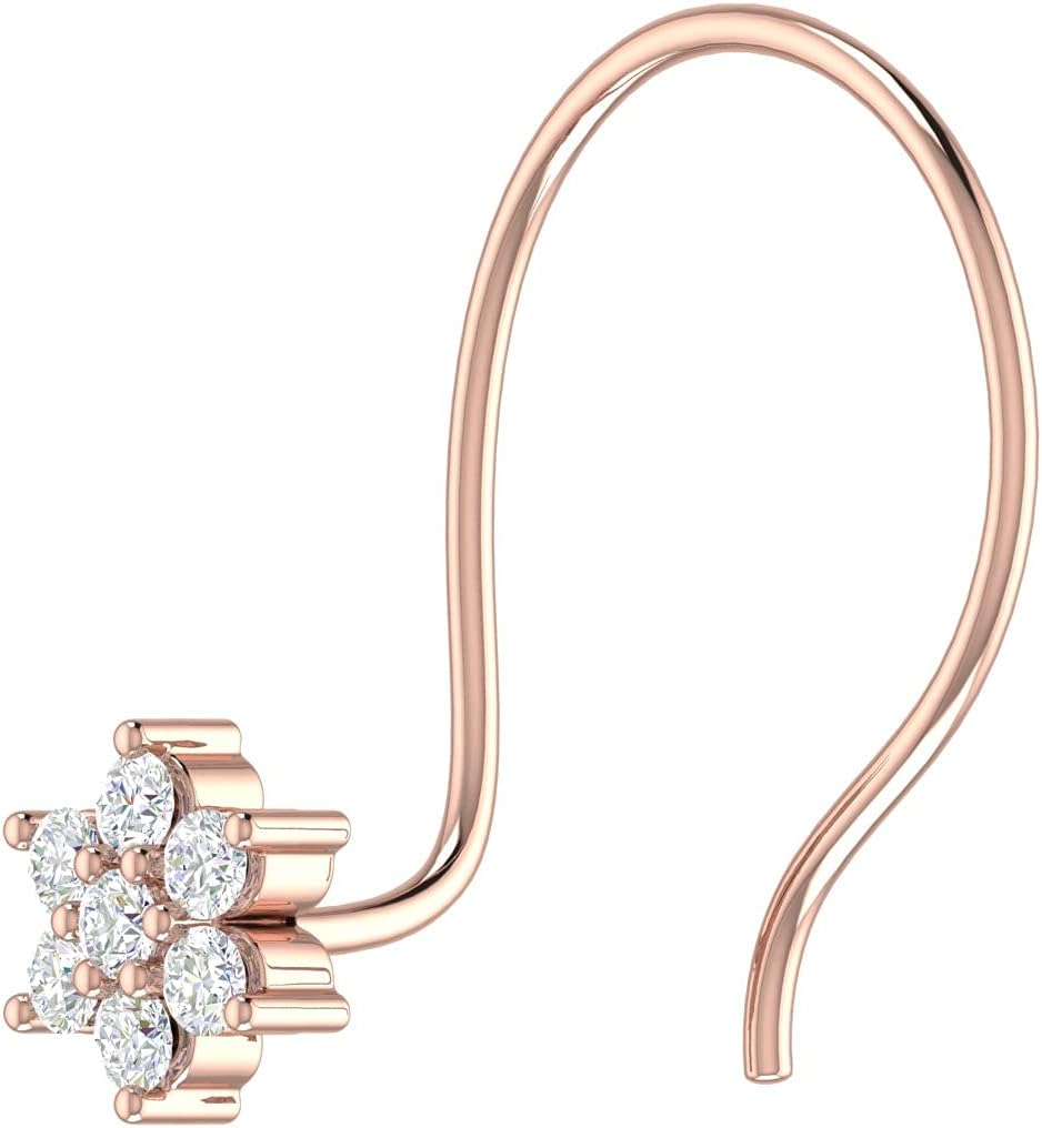 0.04 Carat Natural Round Diamond Cluster Nose Stud in 14K Solid Gold, Wire Nose Pin, Body Piercing Jewelry for Women (I2-I3 clarity)