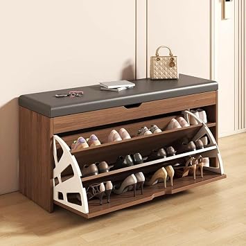 Shoe Storage Cabinet with Seat,3 Flip Drawer Brown 23.6"x11.8"x19.7"