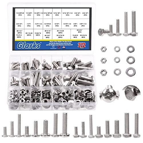 Vis cruciformes et vis hexagonales en acier : assortiment de 272 pièces Glarks avec écrous