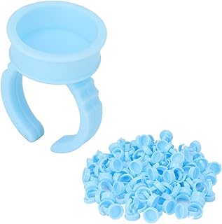 Eyelash Extension Glue Rings Disposable 100pcs Open Type Tattoo Ink Holder Blue Glue Holder Cups Quick Flower Volume Ring Tattoo Pigment Rings Plastic Pigment Rings
