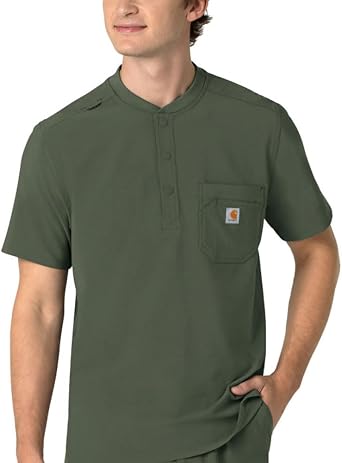Carhartt Scrubs C16310 Cross-Flex Modern Fit Henley Scrub Top XX-Large Olive