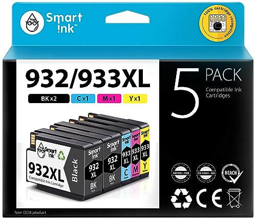 Smart Ink Compatible Ink Cartridge Replacement for HP 932XL 933XL 932 XL 933 High Yield (2 BK & C/M/Y 5 Combo pack) to use with Officejet 6100 6600 6700 7110 7510 7610 7612 7620