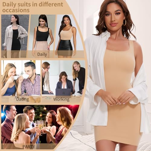 JOYSHAPER Shapewear Dress Tummy Control Dresses Square Neck Slip Dress Body Shaper For Women One Piece Shapewear Skirt Nude XL — view 5