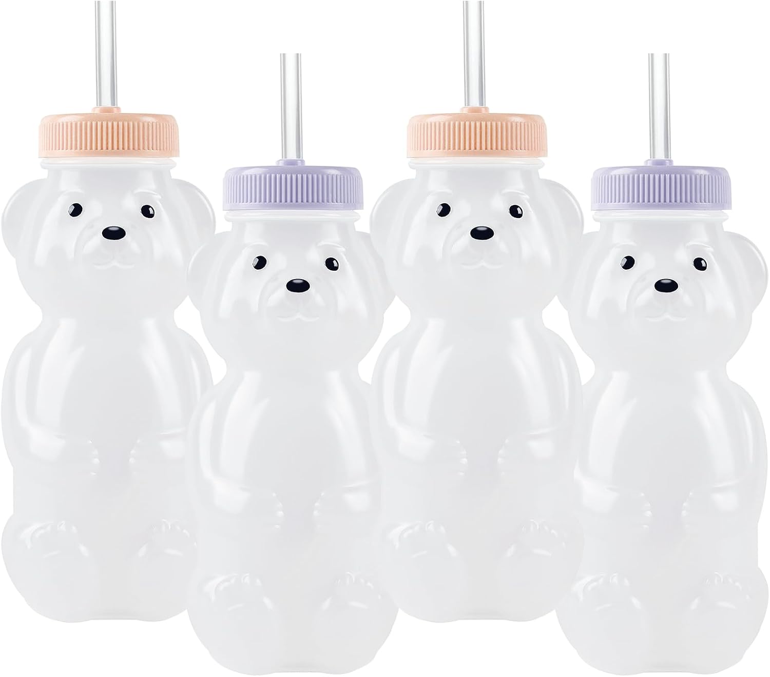 Honey Bear Straw Cups for Babies 4 pack, 8oz straw bear cup with improved safety lid design, honey bear cup and honey bear bottle. Straw learning therapy cup. Leak-Proof & Food-Grade & BPA Free