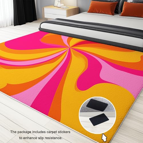 Alfombra de salón de pelo ras suave 160 x 230, alfombra rosa vintage con líneas de remolino 6