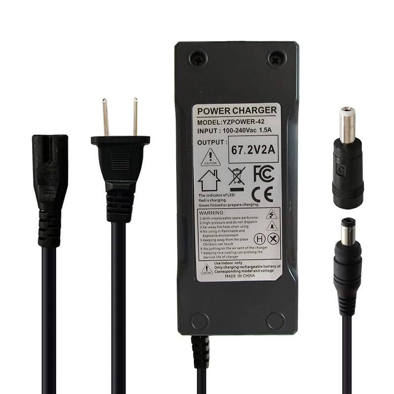 Carregador de Bateria de Lítio 67,2 V 2 A para Pack 16S de 57,6 V, 59,2 V ou 64 V Abakoo com Plugue DC 5,5 x 2,1 mm e 5,5 x 2,5 mm