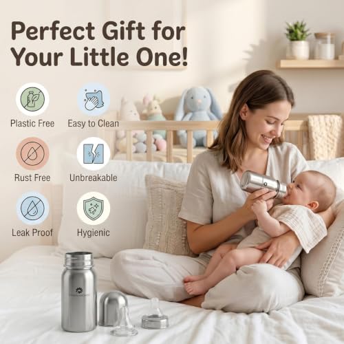 Image of StarAndDaisy Baby Milk Bottle for new Born /Infant /Toddler 150 ML SUS 304 Steel Baby Feeding Bottle for 0+ Months, BPA Free Leakproof Bottle, Anti Colic, Easy to Clean