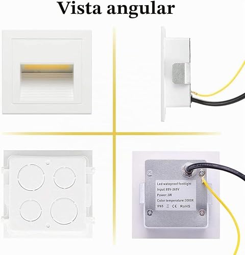 Miniatura 5 de Subosi - Luz Led Para Escaleras, Aluminio, 230 V, 3 W, Cristal, Lámpara De Pared, Luz De Escalera, Con Caja Empotrada, Luz De Escalera, Lámpara De Pared, Ip65, Resistente Al Agua Blanco Frío