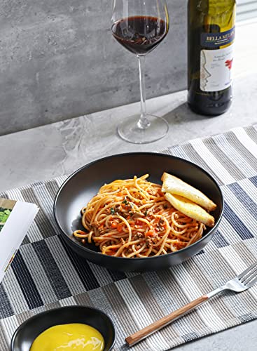 Teocera Pasta Bowls, Large Salad Bowls, Porcelain Bowl Set, Wide And Shallow, Microwave And Dishwasher Safe, 35 Ounce - Set Of 4, Matte Black #TOP7