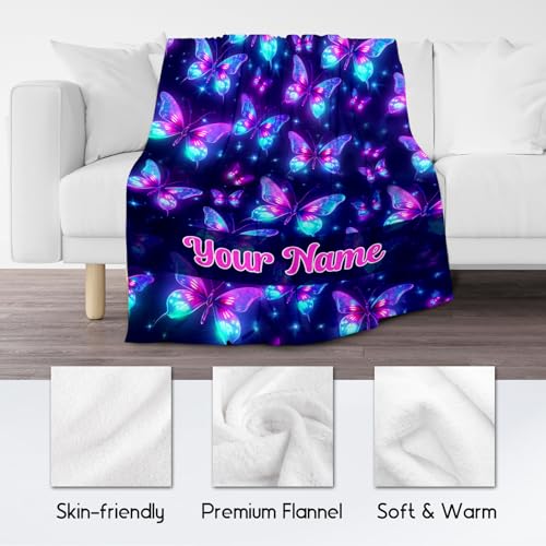 Custom Butterfly Blanket, Cute Soft Throw Gifts for Women, Cozy Flannel Throw Blankets for Couch Office, 60"x80"