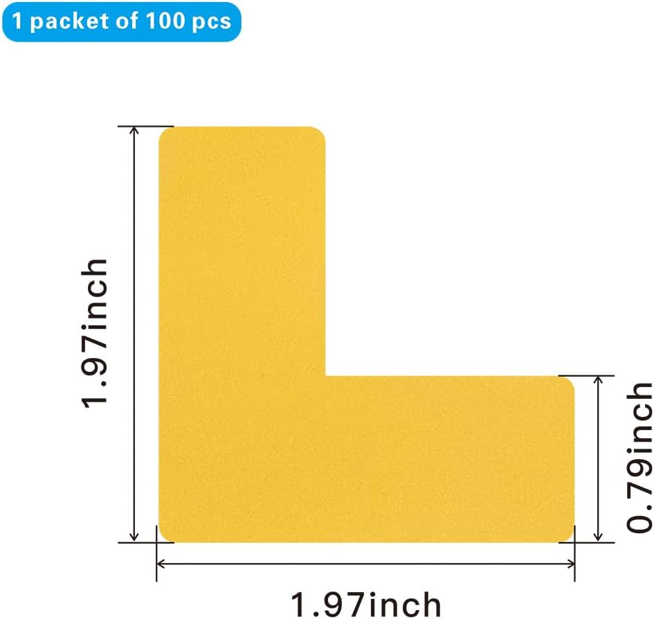 Beiyier 100 Pack 5s Location Marking Corner, 2x2x0.8 Inch Durable L Shaped Workplace Graphical Floor Organization Marker for Office Desk Table Top, Warehouse Floor (Yellow)