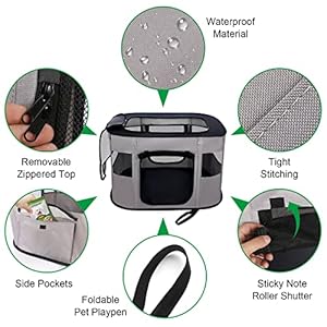   Collapsible-Puppy-Playpen-Cat-Playpen-Crates-for-Dogs-indoor-Portable-Travel-Playpen-Kitten-Foldable-Dog-Cat-kennel-Cage-Enclosed-for-indoor-or-OutdoorsBlack-Grey-