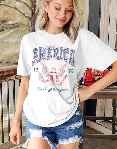 MAPICK Women 1776 Independence Day Tshirts Memorial Day Graphic Short Sleeve Tees Fourth of July Shirt Outfits(White,Small) — view 2