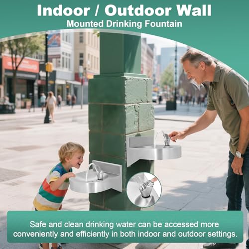 Water Drinking Fountain Wall Mounted, Compact Size with One-Click Water Output, Made of Stainless Steel for Indoor & Outdoor in Schools, Gyms, Parks