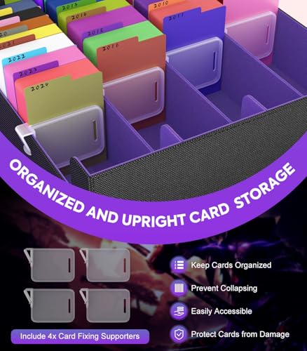 Image of MoKo Trading Card Storage Box, 3000+ MTG Deck Box with 24 Colorful Dividers & 4 Card Supporters, Commander Card Deck Case Fits for Magic Game Cards, YugiOh, TCG, PTG and Sport Cards, Black Purple