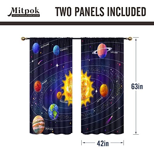 Mitpok Solar System Outer Space Curtains For Bedroom 42Wx63H Inch Rod Pocket Starry Planet Galaxy Glitter Fantasy For Kids Bedroom Decor Colorful 2 Panels Window Treatment Set For Living Room Decor #TOP3