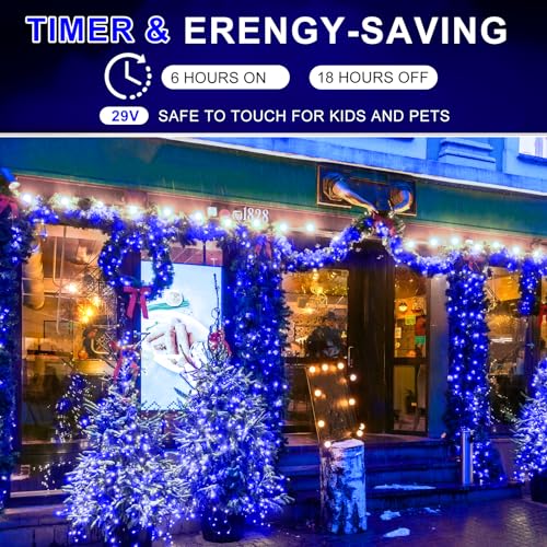 KNONEW 403ft 1000 LED Christmas Lights Outdoor String Light with Remote Control 8 Modes and Timer Memory, Green Wire Waterproof Fairy Lights Decorations for Xmas Tree Wedding Decor (Blue) by KNONEW - Image 8