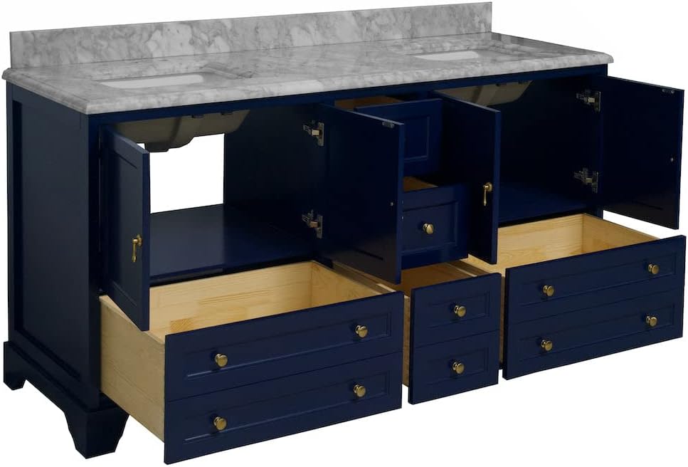 Kitchen Bath Collection Madison 72-inch Double Bathroom Vanity (Carrara/Royal Blue): Includes Royal Blue Cabinet with Authentic Italian Carrara Marble Countertop and White Ceramic Sinks