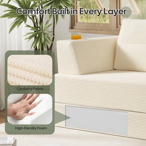 Image of COMAX Futon Sofa Bed, Convertible Sofa Bed, Folding Boneless Couches | Boneless Couch for living room, Fold Out Small Foldable Loveseat Floor Sleeper Mattress Lounge Space‑Saving, Queen 79 inch