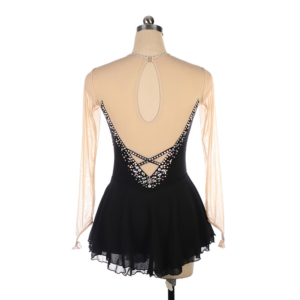 Eiskunstlaufkleider Damen Mädchen Eislaufkleid Blau Langarm Gymnastik Wettbewerb Performance Kostüm für Rollentanz Rock Ballett Kleid