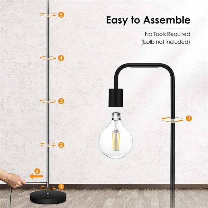 Lámpara de pie industrial negra con base E26 para dormitorio 5