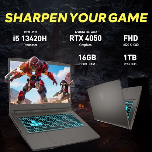 Image of msi Thin 15 15.6 inch FHD 144Hz Gaming Laptop, Intel i5-13420H, NVIDIA GeForce RTX 4050, 16GB DDR4 RAM, 1TB PCIe SSD, Backlit Keyboard, Wi-Fi 6E, HD Camera, Win 11, Gray, 256GB Docking Station Set