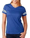 LAT Ladies Fine Jersey Short Sleeve Football Tee (3537) Vintage Royal/Blended White, S