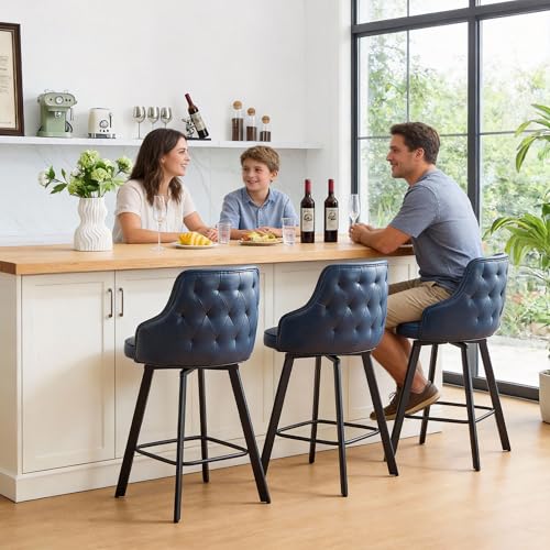 Image of 30 Inch Swivel Bar Stools Set of 3 with Back, Bar Chairs for Kitchen Island