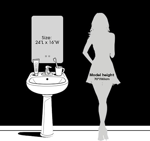 Miniatura 5 de Espejo de Baño LED, Espejo de Baño Antiempañamiento de 16 x 24 Pulgadas con Luces, Espejos Iluminados Ajustables sin Escalas para Pared de Baño